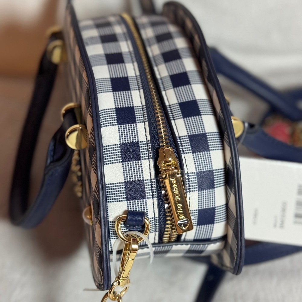 Betsey Johnson Crossbody Handbag Purse Fish Blue Gingham Nautical Beach Cruise - Picture 5 of 9